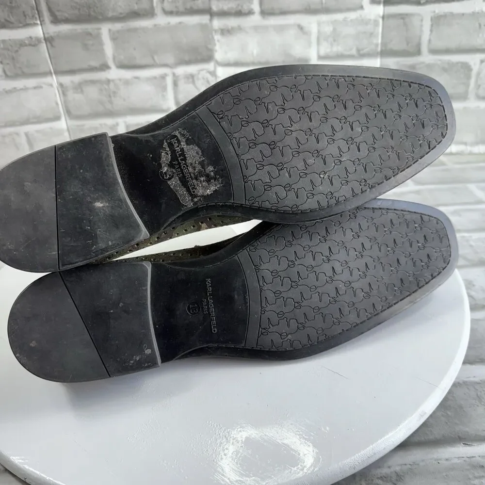 Karl Lagerfeld Paris Men's Size 13 Camouflage Green Leather Perforated Loafers